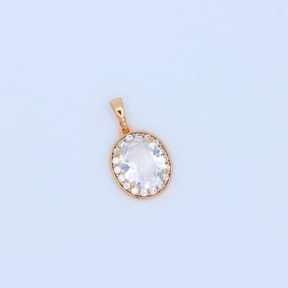 "Oval White Pendant with Crystal Halo in Elegant Rose Gold Plating, XPPT1621 - Picture 9 of 13
